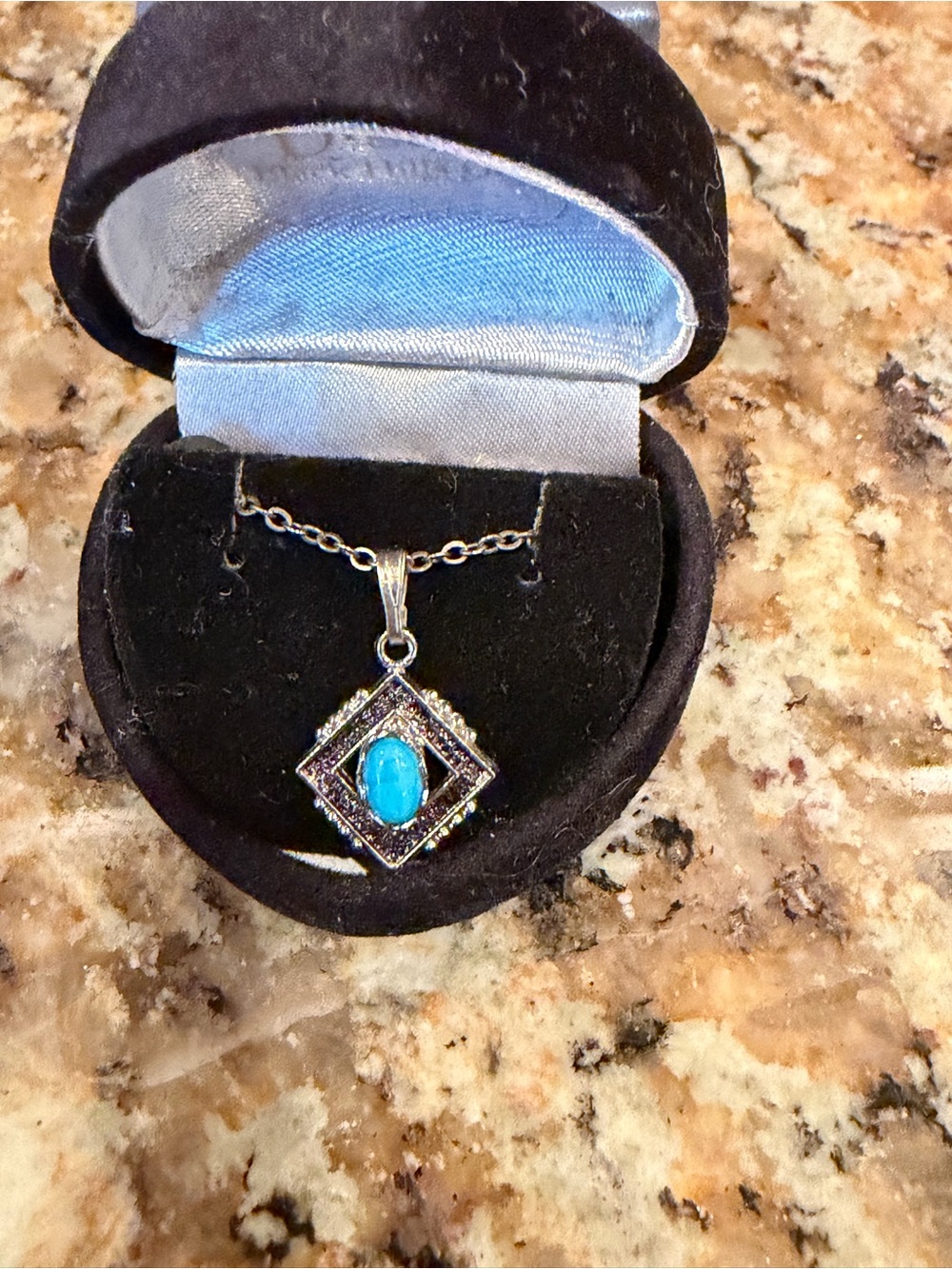 Sterling Silver Turquoise Pendant Necklace - Blue Gem